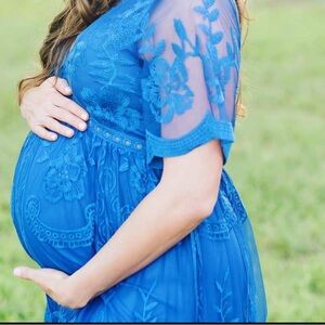 Pink blush maternity dress royal blue